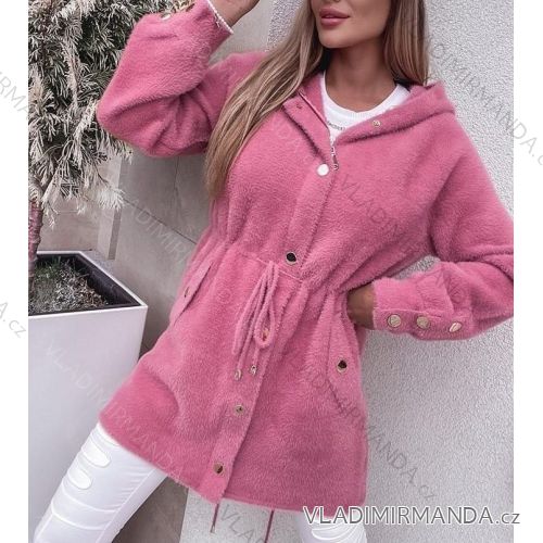 Women's Long Sleeve Hooded Alpaca Coat (S/M ONE SIZE) POLISH FASHION IMWK23747