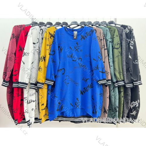 Women's Plus Size Long Sleeve Hooded Sweatshirt Dress (2XL/3XL ONE SIZE) ITALIAN FASHION IM423680