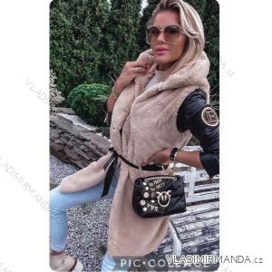 Women's Sleeveless Hooded Fur Vest (SL) ITALIAN FASHION IMWBL23024