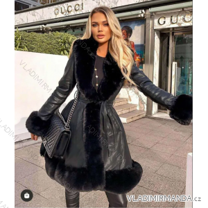 Leatherette coat with fur long sleeve women's (S/M ONE SIZE) ITALIAN FASHION IMPGM2323048