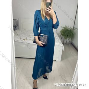 Women's Belted Long Sleeve Long Chiffon Dress (S/M ONE SIZE) ITALIAN FASHION IMM23M9668/DU