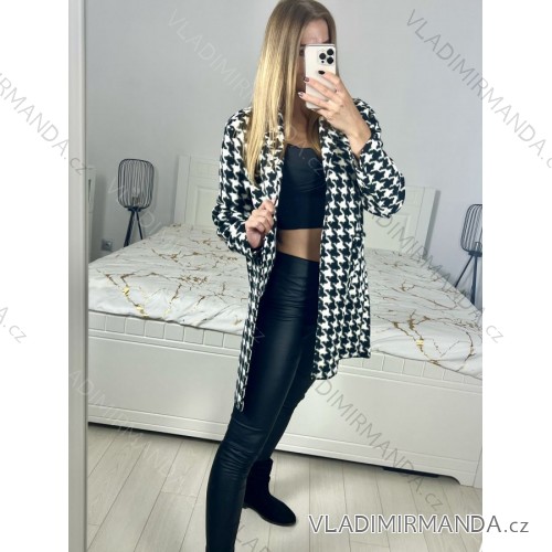 Women's Long Sleeve Lamb Coat (S/M ONE SIZE) ITALIAN FASHION IMWL22016 M / L Black and white