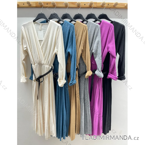 Women's Long Elegant Belt Long Sleeve Dress (S/M ONE SIZE) ITALIAN FASHION IMPDY23FEH2516
