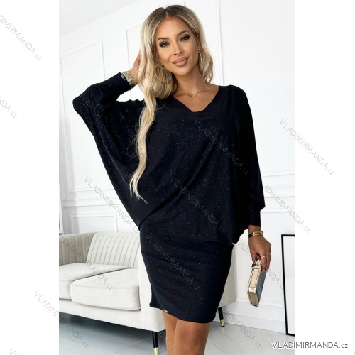 402-5 Bat dress with a neckline - black with glitter black S/M