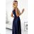 299-12 CHIARA elegant satin maxi dress with straps - navy blue