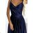 299-12 CHIARA elegant satin maxi dress with straps - navy blue