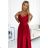 299-14 CHIARA elegant satin maxi dress with straps - red color