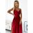 299-14 CHIARA elegant satin maxi dress with straps - red color
