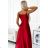 299-14 CHIARA elegant satin maxi dress with straps - red color