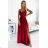 299-14 CHIARA elegant satin maxi dress with straps - red color