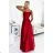299-14 CHIARA elegant satin maxi dress with straps - red color