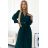 462-2 SERENA Pleated maxi dress with a neckline, belt and 3/4 sleeves - green