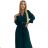 462-2 SERENA Pleated maxi dress with a neckline, belt and 3/4 sleeves - green