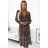 505-1 WILD Longer chiffon dress with a neckline, ruffles and a belt - leopard print