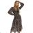 505-1 WILD Longer chiffon dress with a neckline, ruffles and a belt - leopard print