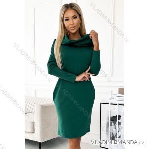 503-1 Warm dress with a large turtleneck and pockets - green
