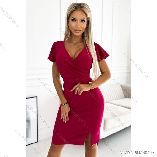 479-4 NINA dress with envelope neckline, sleeves and belt - fuchsia