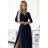 309-7 AMBER lace long satin dress with a neckline - dark blue