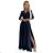 309-7 AMBER lace long satin dress with a neckline - dark blue