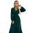504-3 VIVIANA Pleated midi dress with a neckline, long sleeves and a wide belt - green
