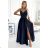 512-2 JULIET elegant long satin dress with a neckline - navy blue