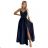 512-2 JULIET elegant long satin dress with a neckline - navy blue