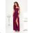 Women's Long Elegant Dress with Wide Straps (SL) FRENCH FASHION FMPEL23VELVET Wine 36