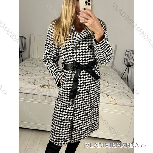 Women's Fluffy Long Sleeve Coat (SL) ITALIAN FASHION IMWL22020 S Black and white