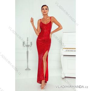 Women's Long Elegant Dress with Wide Straps (SL) FRENCH FASHION FMPEL23VELVET