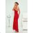 Women's Long Elegant Dress with Wide Straps (SL) FRENCH FASHION FMPEL23VELVET red 38