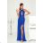 Women's Long Elegant Dress with Wide Straps (SL) FRENCH FASHION FMPEL23VELVET Royal blue 34
