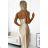 483-2 DIANE satin long dress with a leg slit - beige