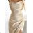 483-2 DIANE satin long dress with a leg slit - beige