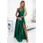 513-1 LUNA elegant long satin dress with a neckline and crossed straps - green