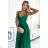 513-1 LUNA elegant long satin dress with a neckline and crossed straps - green