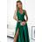 513-1 LUNA elegant long satin dress with a neckline and crossed straps - green