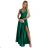 513-1 LUNA elegant long satin dress with a neckline and crossed straps - green