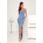 Women's Long Elegant Dress with Wide Straps (SL) FRENCH FASHION FMPEL23VELVET Light blue 34
