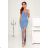 Women's Long Elegant Dress with Wide Straps (SL) FRENCH FASHION FMPEL23VELVET Light blue 34