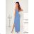 Women's Long Elegant Dress with Wide Straps (SL) FRENCH FASHION FMPEL23VELVET Light blue 34