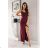Women's Long Elegant Dress with Wide Straps (SL) FRENCH FASHION FMPEL23VELVET Wine 38