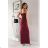 Women's Long Elegant Dress with Wide Straps (SL) FRENCH FASHION FMPEL23VELVET Wine 38