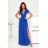 Women's Long Elegant Dress with Wide Straps (SL) FRENCH FASHION FMPEL23VELVET modrá královská 50