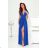 Women's Long Elegant Dress with Wide Straps (SL) FRENCH FASHION FMPEL23VELVET modrá královská 50