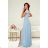 Women's Long Elegant Dress with Wide Straps (SL) FRENCH FASHION FMPEL23VELVET Light blue 34