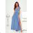 Women's Long Elegant Dress with Wide Straps (SL) FRENCH FASHION FMPEL23VELVET blue 34
