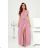 Women's Long Elegant Dress with Wide Straps (SL) FRENCH FASHION FMPEL23VELVET pink 50