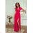 Women's Long Elegant Dress with Wide Straps (SL) FRENCH FASHION FMPEL23VELVET růžová fuchsiová 36