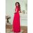 Women's Long Elegant Dress with Wide Straps (SL) FRENCH FASHION FMPEL23VELVET růžová fuchsiová 36