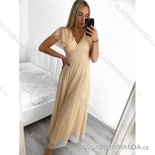 Women's Elegant Short Sleeve Party Dress (L/XL ONE SIZE) ITALIAN FASHION IMS233589XL/DU Beige L/XL